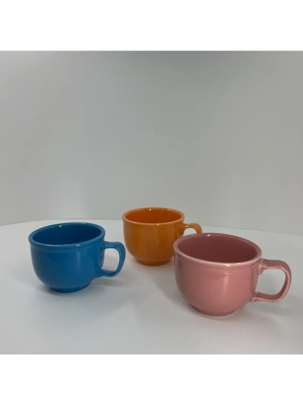 Homer Laughlin Fiestaware Jumbo Cup Ceramic Mug 16oz Lot of 3 Blue Orange Pink